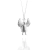 Handgjord Silverängel 25mm är ett silverhalsband med ett hänge i form av en ängel med utsträckta vingar, enkla detaljer och en blank yta, mot en vit bakgrund med en subtil reflektion.