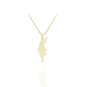 Ett halsband med hängen i 14K guld med namnet "Hängsmycke i 14K Guld Gotland", som visar Gotlands form, visas mot en vit bakgrund.