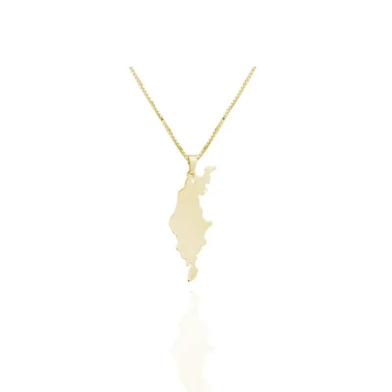 Ett halsband med hängen i 14K guld med namnet "Hängsmycke i 14K Guld Gotland", som visar Gotlands form, visas mot en vit bakgrund.