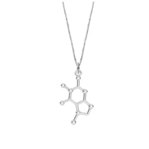 Silverberlock molekylen för Choklad är ett silverhalsband med ett hänge format som en chokladmolekyl med hexagonal kemisk struktur. Hänget hänger från en fin kedja.