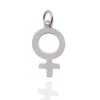 Silverberlock Kvinnosymbol är ett silverhänge format som den kvinnliga könssymbolen, med en cirkelformad topp och ett kors under, mot en vit bakgrund.
