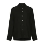 Svart rak helknäppt linneskjorta