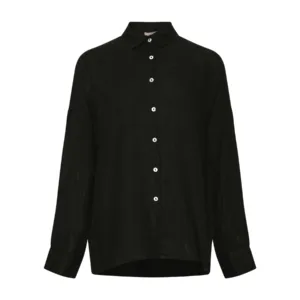 Svart rak helknäppt linneskjorta