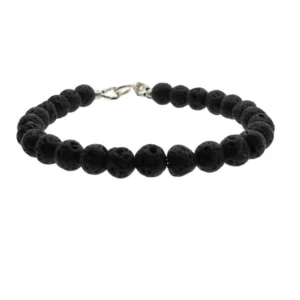 Armband bestående av runda Mattsvart Onyx ädelstenspärlor (4-10mm) på rad, med ett litet metallspänne.