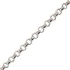 Närbild av Silverkedja ärtlänk YD 1,8mm - 10cm, med runda, sammankopplade länkar diagonalt placerade mot en vit bakgrund.