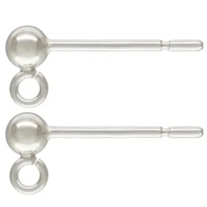 Två identiska Örstift med kula i Sterlingsilver visas: var och en har en kula i sterlingsilver, en rak stolpe och en öppen cirkulär ögla, placerade horisontellt och parallellt med varandra.