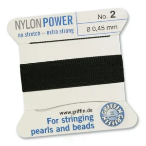 Nylon Power Svart 0.45mm, en starkt specialbehandlad svart smyckestråd av nylon ett mer hållbart alternativ till silkestråden