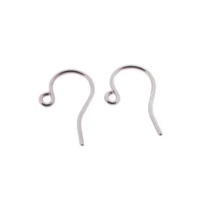 Ett par Öronkrokar i kirurgiskt stål slät med slät, böjd design och en liten ögla upptill, visas mot en vit bakgrund.