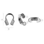 Tre vyer av Knutgömma sterlingsilver 3mm: framsida, vinklad sida och ovansida, med måtten A, B, C och D markerade på diagrammet.