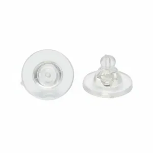 Två transparenta Snurrebuss i Sterlingsilver silikonplatta nappflaskor visas mot en vit bakgrund, en upprätt för att visa ovansidan och en upp och ner för att visa undersidan.