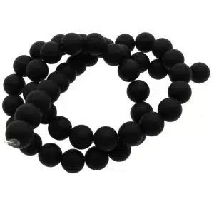 Black matte bead bracelet arranged in a loose coil on a white background.