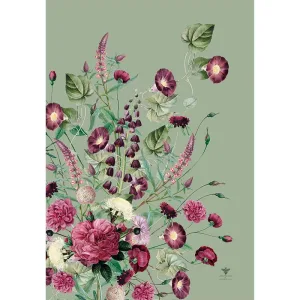 Grön kökshandduk med blommor