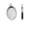 Oval silver pendant setting with a loop, shown from the front and side (jewelry component).