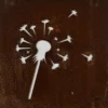 Close-up of a heavily rusted metal surface with white, starburst-shaped cutouts revealing the lighter background beneath.