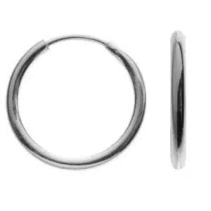Silver metal ring shown from the front and in profile, with a small opening notch in the band.