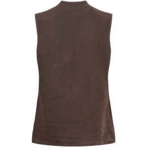 Back view of a plain brown sleeveless linen top (tank top) with no visible embellishments.