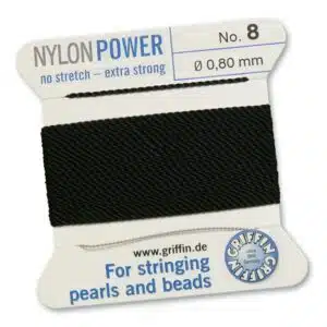 Nylon Power Svart 0.8mm, en starkt specialbehandlad svart smyckestråd av nylon ett mer hållbart alternativ till silkestråden