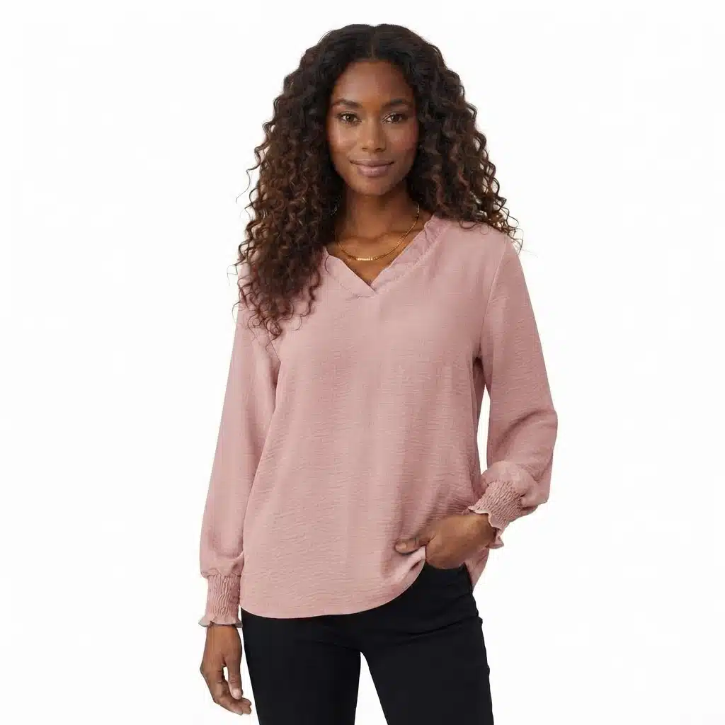 Elegant Rosa Viskosblus Rak Modell 1 Elegant Rosa Viskosblus